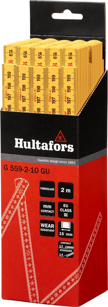 201804 Hultafors Gliedermaßstab Meterstab G559, 15 mm breit, gelb, Kontakt-Meter, 2 m, 10 Glieder (Preis pro Stück)